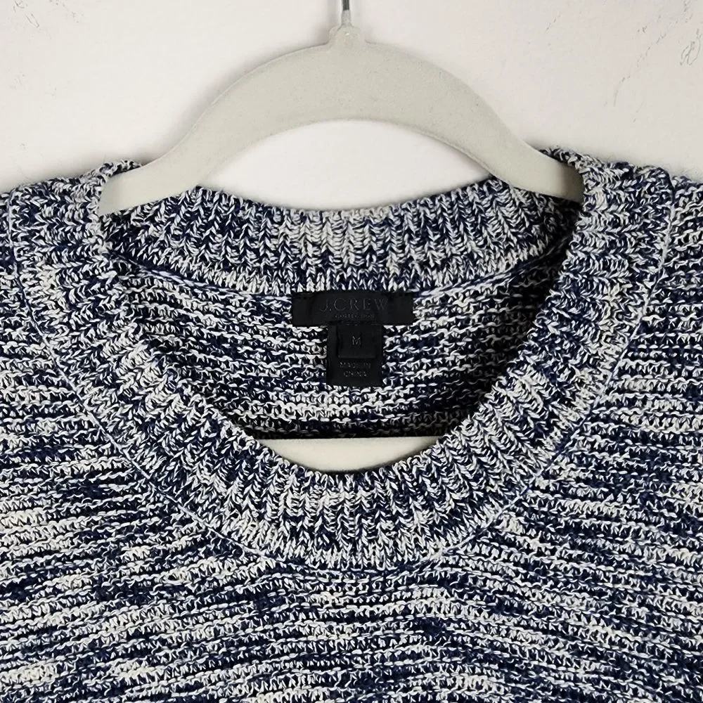 J.Crew Blue White Marbled Cotton Acrylic Sweater Size M